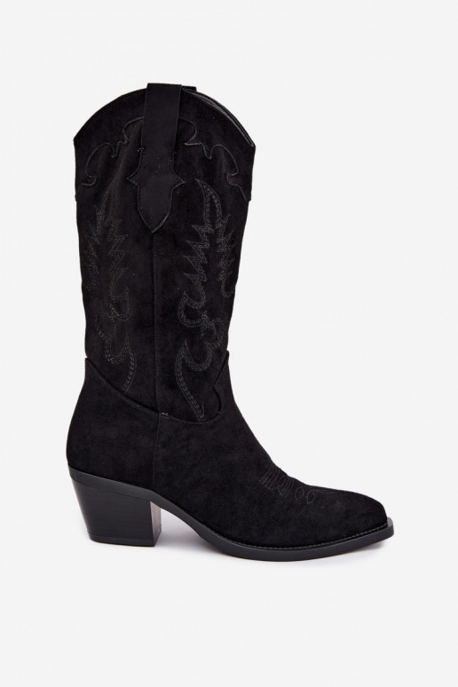 Mustad kunstnahast saapad cowboy stiilis konts Jarissa