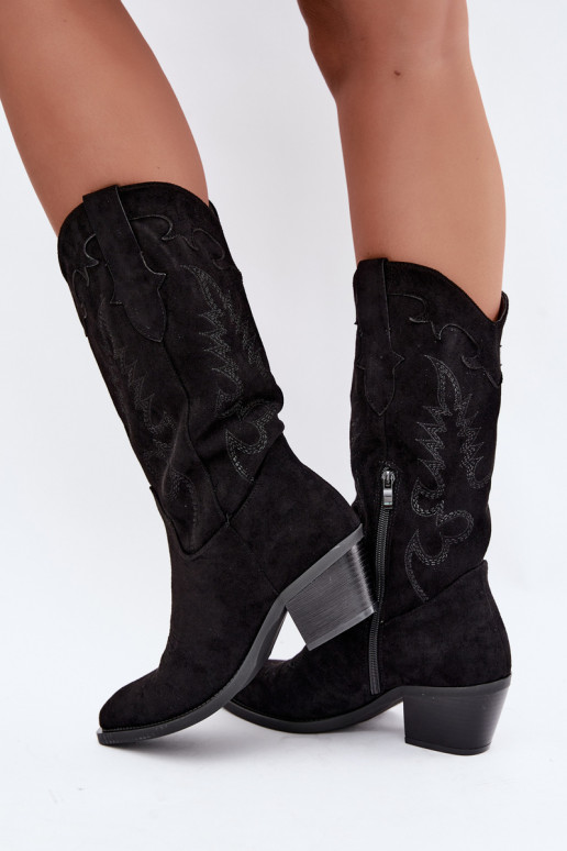 Mustad kunstnahast saapad cowboy stiilis konts Jarissa