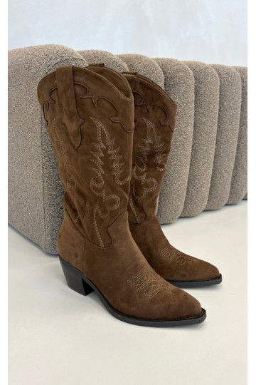 Knee-high cowboy-stiilis saapad kontsadega pruunist kunstsuede'ist Jarissa