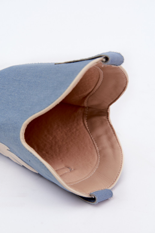 pikad saapad kauboistiilis kontsaga denimpurus värvuses
