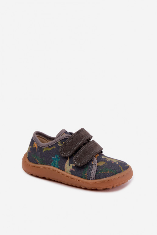 Laste Barefoot sussid dinosaurustega Froddo Canvas G1700440-31 Hall