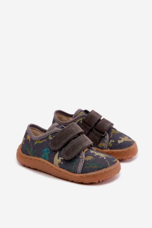 Laste Barefoot sussid dinosaurustega Froddo Canvas G1700440-31 Hall