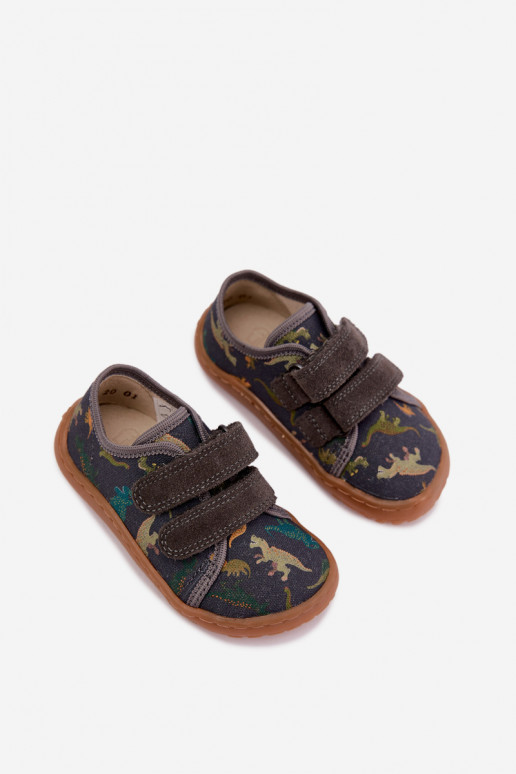 Laste Barefoot sussid dinosaurustega Froddo Canvas G1700440-31 Hall