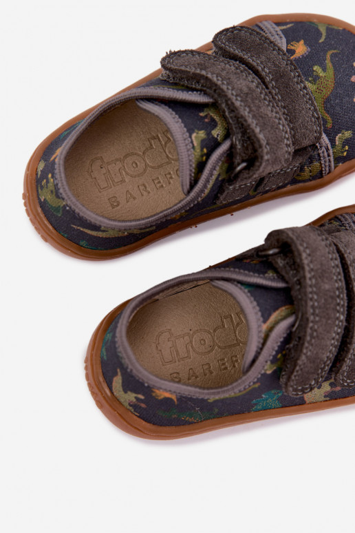 Laste Barefoot sussid dinosaurustega Froddo Canvas G1700440-31 Hall