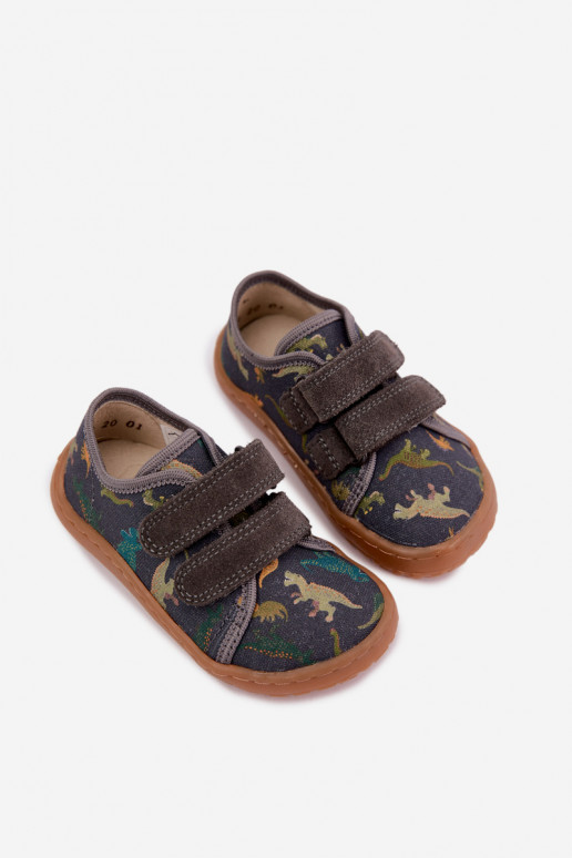 Laste Barefoot sussid dinosaurustega Froddo Canvas G1700440-31 Hall