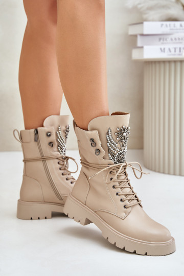 Kunstnahast isoleeritud töö ankle boots kaunistustega D&A MR880-080 beežid