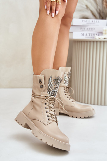 Kunstnahast isoleeritud töö ankle boots kaunistustega D&A MR880-080 beežid 2