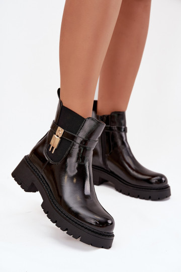 Stiilsed lakitud isoleeritud ankle boots detailidega Ze kuldsed ja mustad Talyra 2
