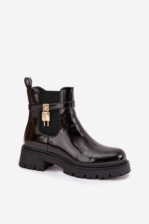 Stiilsed lakitud isoleeritud ankle boots detailidega Ze kuldsed ja mustad Talyra
