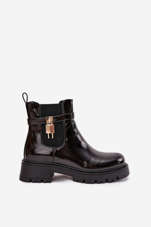 Stiilsed lakitud isoleeritud ankle boots detailidega Ze kuldsed ja mustad Talyra