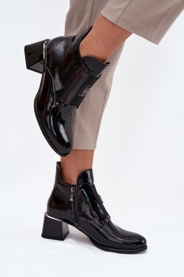 Nahast lakitud isoleeritud ankle boots kaunistustega Zazoo 60560 mustad