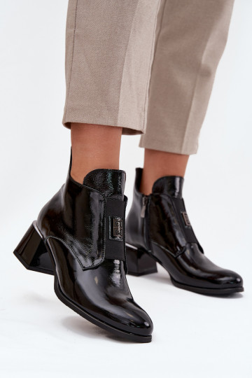 Nahast lakitud isoleeritud ankle boots kaunistustega Zazoo 60560 mustad 2