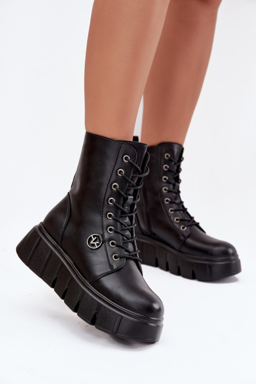 Isolatsiooniga naiste töö ankle boots platvormil Vinceza 58588 mustad