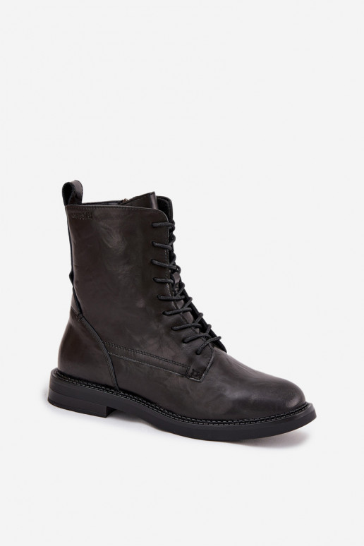 Nahast isoleeritud naiste töö ankle boots Big Star SS274480 mustad