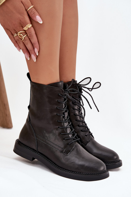 Nahast isoleeritud naiste töö ankle boots Big Star SS274480 mustad