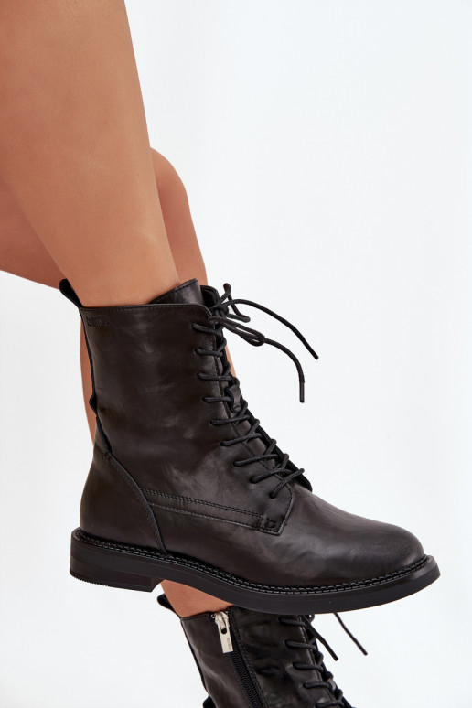 Nahast isoleeritud naiste töö ankle boots Big Star SS274480 mustad