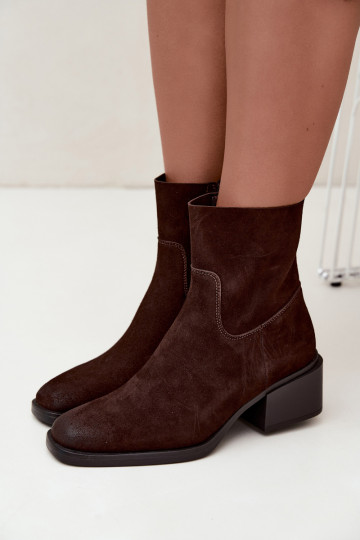 Naiste ankle boots kunstsuede'ist kontsadega šokolaadi värvi Iveris