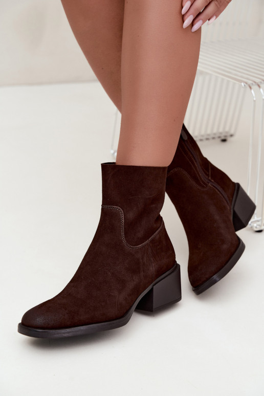 Naiste ankle boots kunstsuede'ist kontsadega šokolaadi värvi Iveris