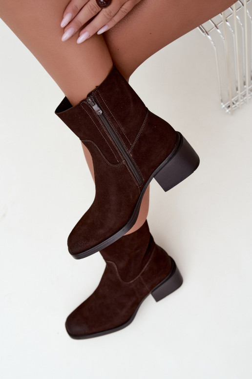 Naiste ankle boots kunstsuede'ist kontsadega šokolaadi värvi Iveris
