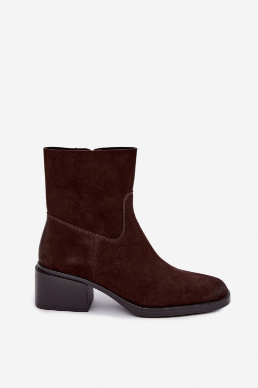 Naiste ankle boots kunstsuede'ist kontsadega šokolaadi värvi Iveris