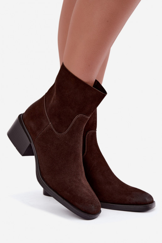Naiste ankle boots kunstsuede'ist kontsadega šokolaadi värvi Iveris