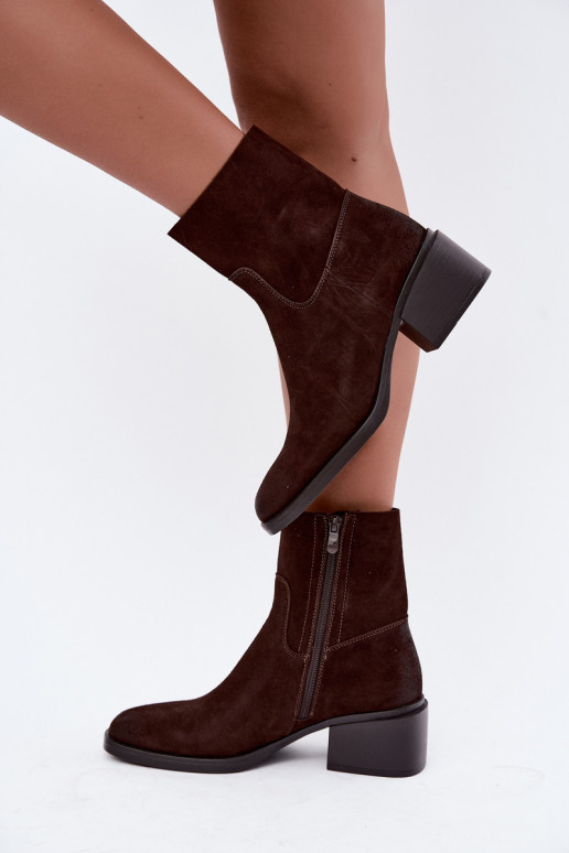 Naiste ankle boots kunstsuede'ist kontsadega šokolaadi värvi Iveris