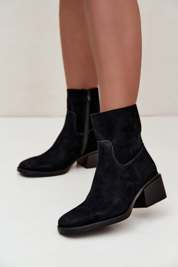 Naiste ankle boots kunstsuede'ist kontsadega musta värvi Iveris