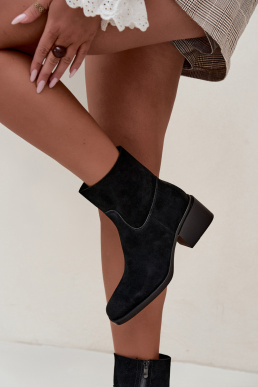 Naiste ankle boots kunstsuede'ist kontsadega musta värvi Iveris