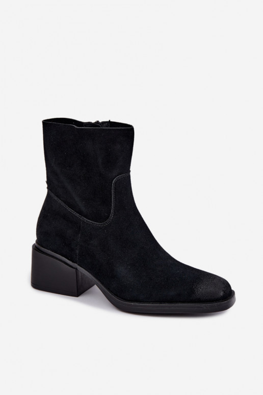 Naiste ankle boots kunstsuede'ist kontsadega musta värvi Iveris