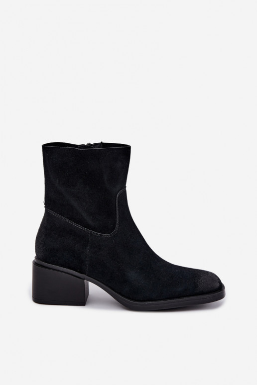 Naiste ankle boots kunstsuede'ist kontsadega musta värvi Iveris