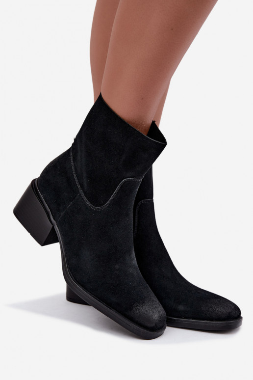 Naiste ankle boots kunstsuede'ist kontsadega musta värvi Iveris