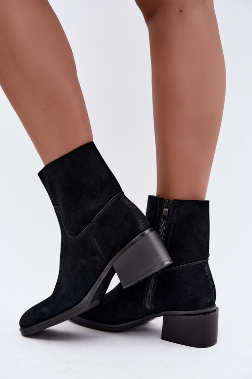 Naiste ankle boots kunstsuede'ist kontsadega musta värvi Iveris
