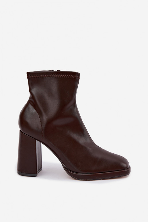 Naiste ankle boots kunstnahk'ist kontsadega šokolaadi värvi Karvella