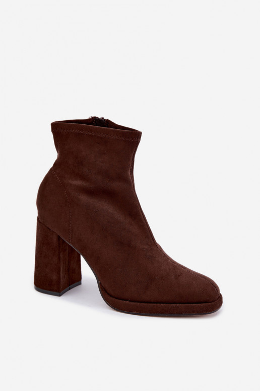 Naiste ankle boots kunstsuede'ist kontsadega pruuni värvi Karvella