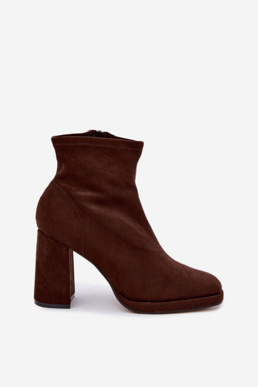 Naiste ankle boots kunstsuede'ist kontsadega pruuni värvi Karvella