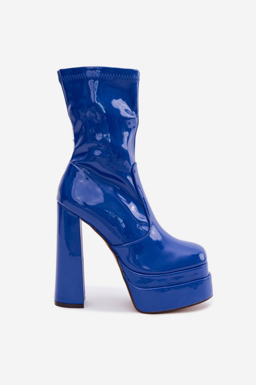 Läikivad ankle boots platvormiga tumesinistes värvitoonis Lotisha