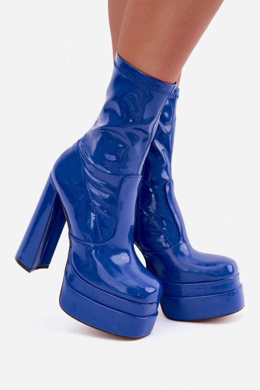 Läikivad ankle boots platvormiga tumesinistes värvitoonis Lotisha