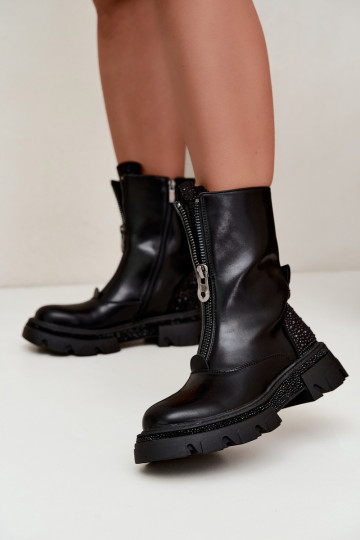 Naiste sooja voodriga ankle boots kaunistusega mustas värvitoonis Inenia 2