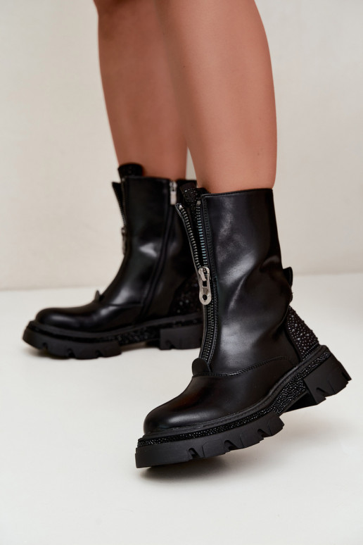 Naiste sooja voodriga ankle boots kaunistusega mustas värvitoonis Inenia