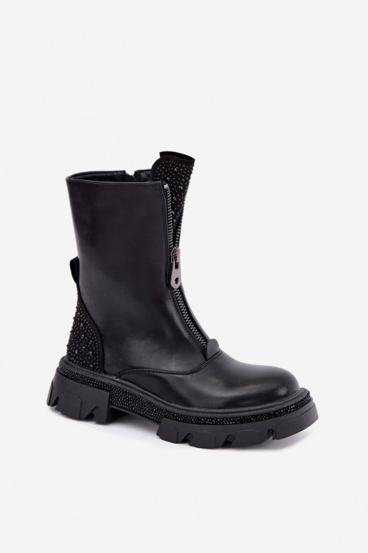 Naiste sooja voodriga ankle boots kaunistusega mustas värvitoonis Inenia