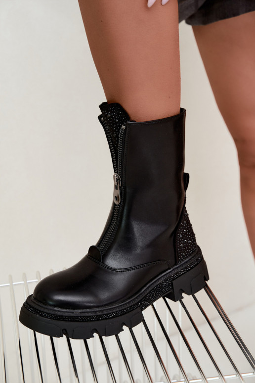 Naiste sooja voodriga ankle boots kaunistusega mustas värvitoonis Inenia