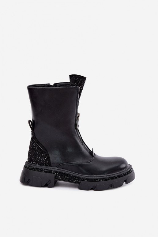 Naiste sooja voodriga ankle boots kaunistusega mustas värvitoonis Inenia