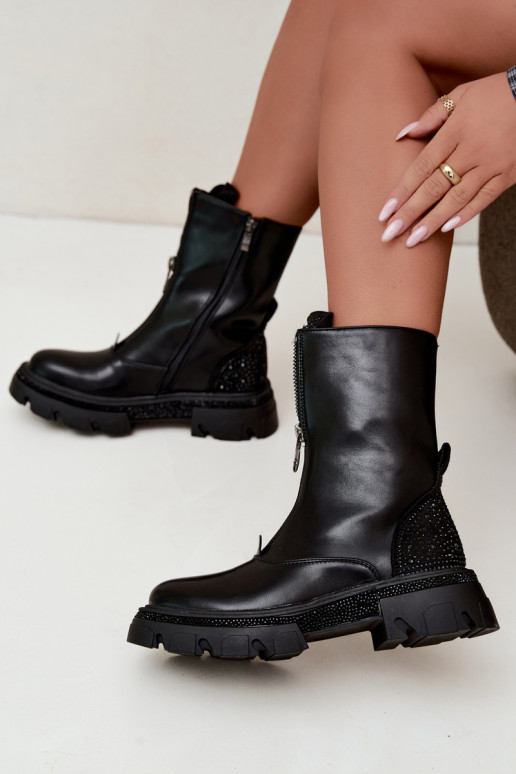Naiste sooja voodriga ankle boots kaunistusega mustas värvitoonis Inenia