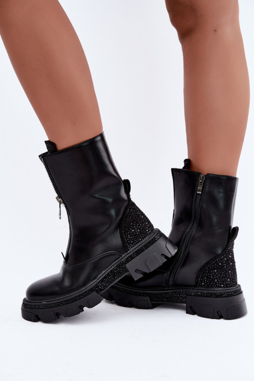 Naiste sooja voodriga ankle boots kaunistusega mustas värvitoonis Inenia