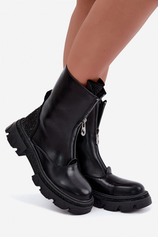 Naiste sooja voodriga ankle boots kaunistusega mustas värvitoonis Inenia