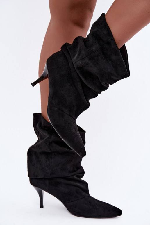 Naiste slouchy ankle boots õhukeste kontsadega mustas värvitoonis Harissa