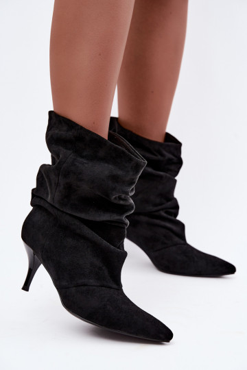 Naiste slouchy ankle boots õhukeste kontsadega mustas värvitoonis Harissa 2
