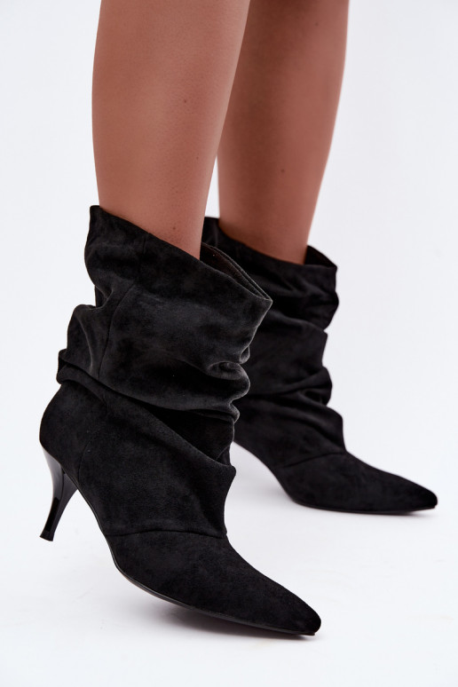 Naiste slouchy ankle boots õhukeste kontsadega mustas värvitoonis Harissa