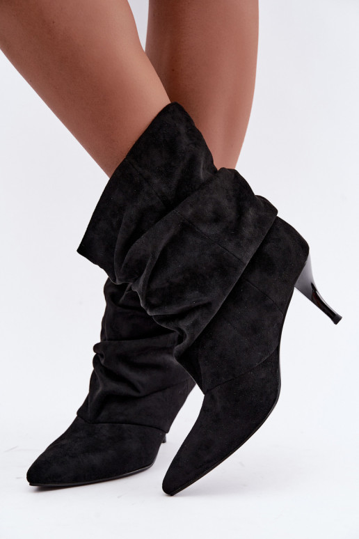 Naiste slouchy ankle boots õhukeste kontsadega mustas värvitoonis Harissa