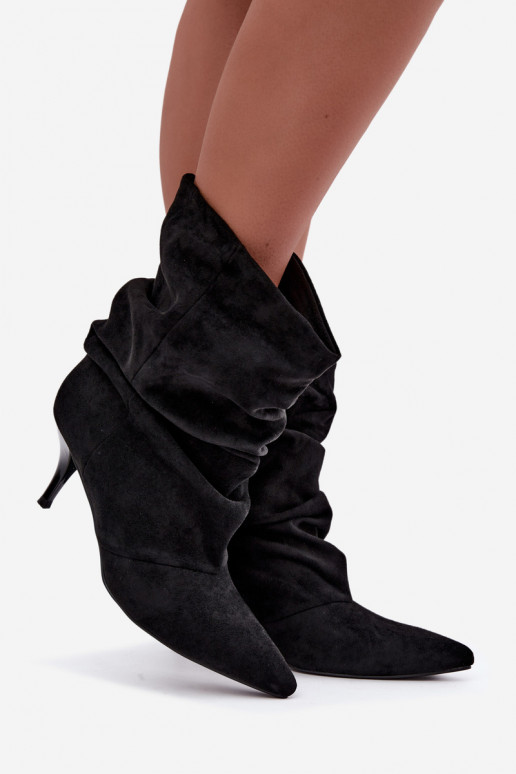 Naiste slouchy ankle boots õhukeste kontsadega mustas värvitoonis Harissa